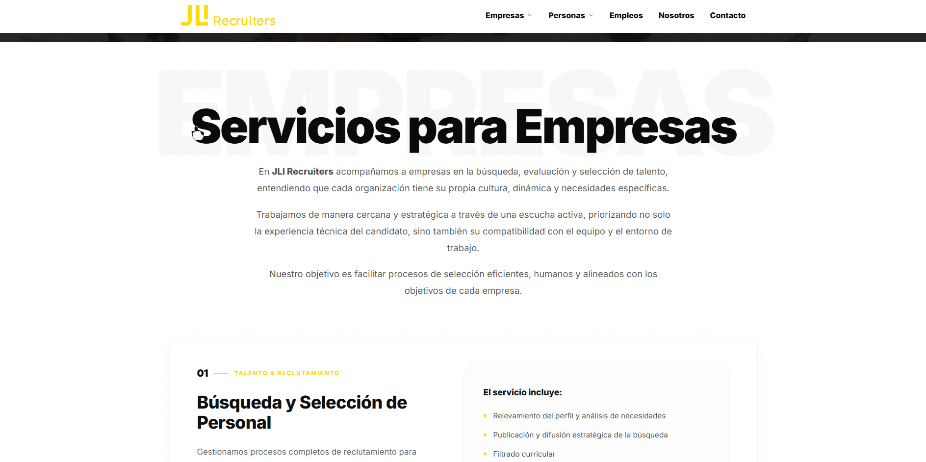 Servicios de selección de personal para empresas.