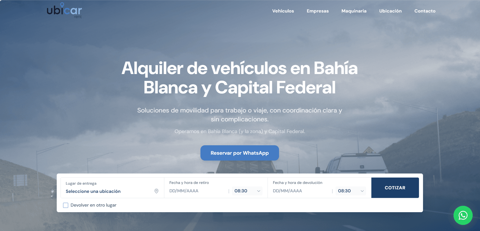 Portada con el formulario de reserva a la vista.